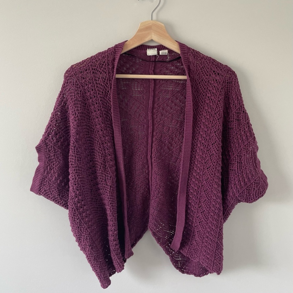 Roxy Open Knit Cropped Cardigan in Deep Plum